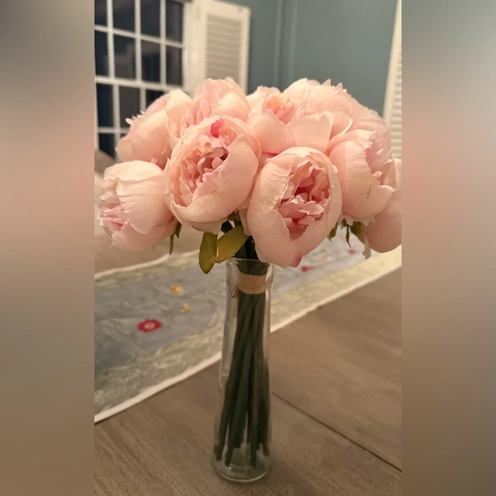 18 Stem Faux Pink Peony Bouquet Real Touch Lifelike Floral Decor New